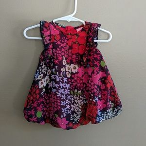 Dark Floral Bubble Dress with Ruffles EUC